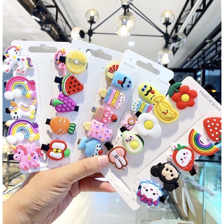 (ก010)กิ๊บติดผม กิ๊บปักผม 10 ชิ้น/1แผง[ผลไม้ ไอศกรีม การ์ตูน คริสต์มาส]
