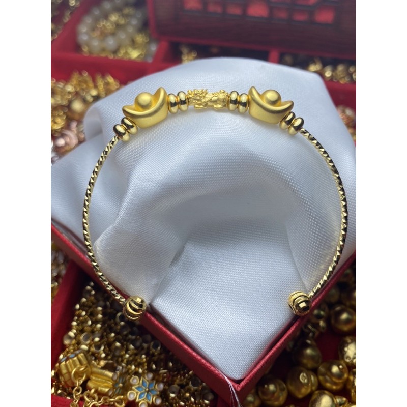 กำไลข้อมือปี่เซียะทองแท้99.99% +กิมตุ้งทองหุ้ม(24k) น้ำหนัก 0.1 กรัม ส่งพร้อมใบรับประกัน(A089)