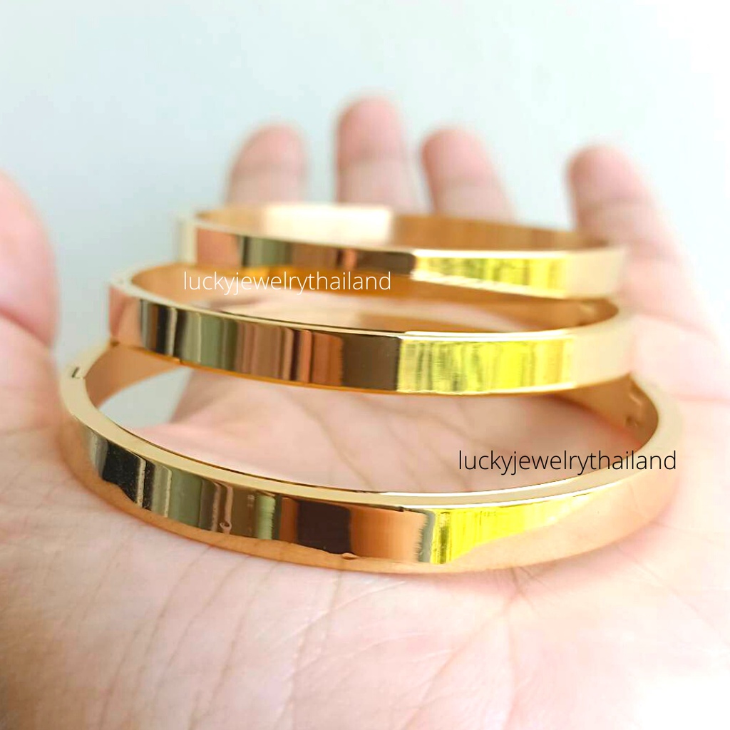 กำไลทอง หน้ากว้าง 6 มิล สแตนเลส18k ไม่ลอกไม่ดำ ทรงกลม