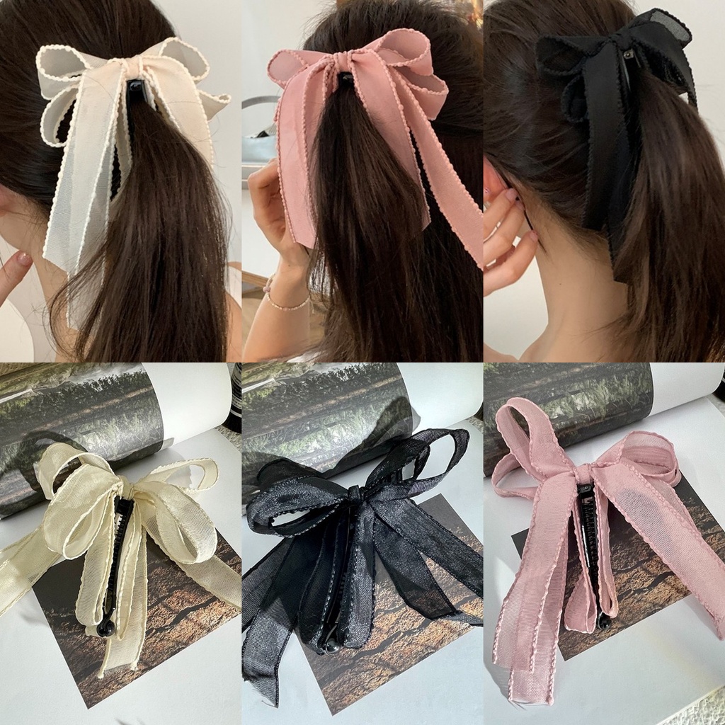 กิ๊บติดผม ประดับโบว์ สีชมพู แบบเรียบง่าย แฟชั่นฤดูร้อน สไตล์ฝรั่งเศส สําหรับผู้หญิง
