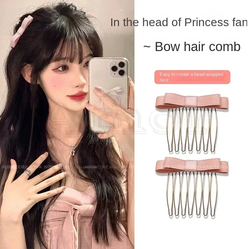 กิ๊บติดผม ประดับโบว์ด้านข้าง สีชมพู แบบมองไม่เห็น แฟชั่นเจ้าหญิง สําหรับเด็กผู้หญิง