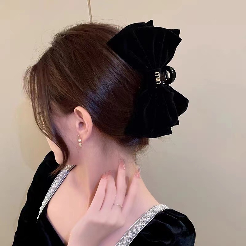 กิ๊บติดผม ผ้ากํามะหยี่ ประดับโบว์ ขนาดใหญ่ สองสี สําหรับผู้หญิง