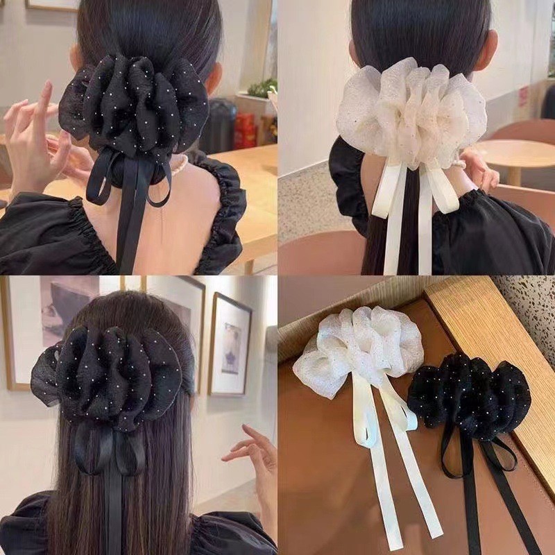 กิ๊บติดผม ผ้าตาข่าย ลายจุด ประดับโบว์ แฟชั่นฤดูใบไม้ผลิ สําหรับผู้หญิง 2024