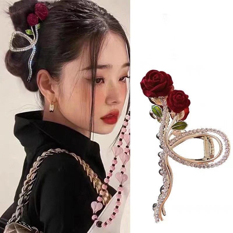 กิ๊บติดผม รูปดอกกุหลาบ สีแดง ขนาดใหญ่ สไตล์เกาหลี แฟชั่นหรูหรา แบบใหม่