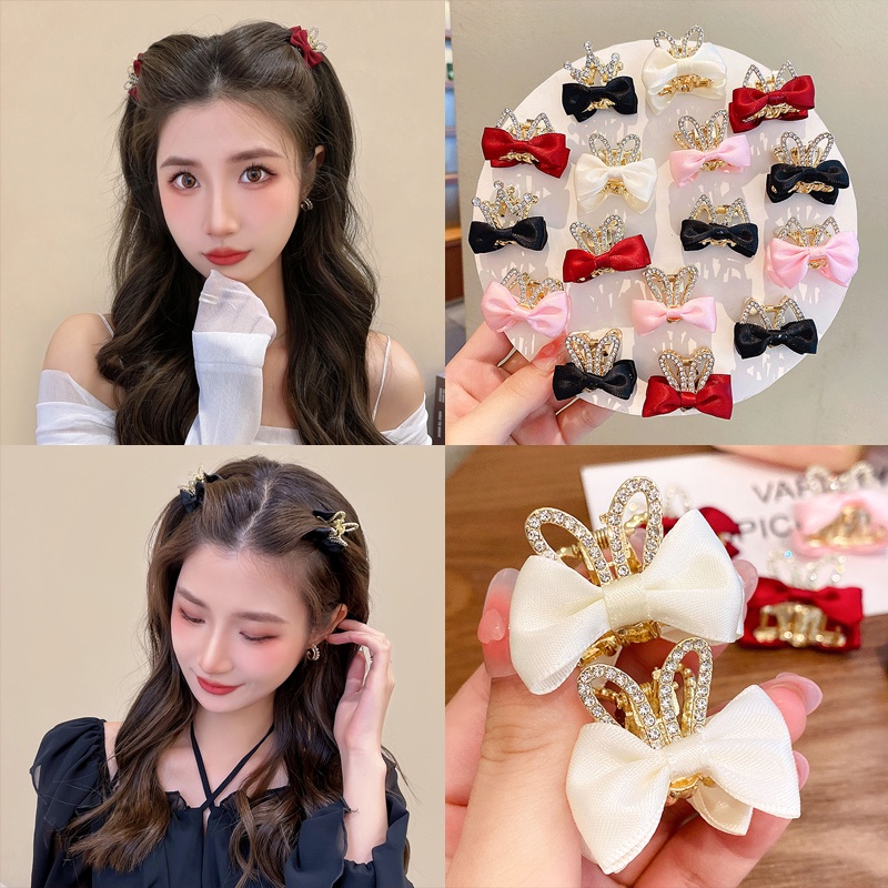 กิ๊บติดผม รูปมงกุฎ ประดับโบว์ และเพชร ขนาดเล็ก สไตล์เจ้าหญิง สําหรับผู้หญิง