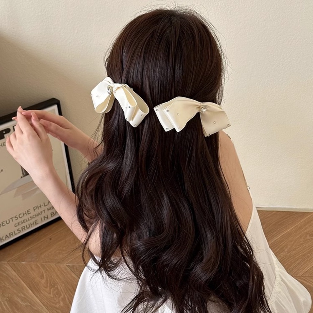 กิ๊บติดผม รูปหัวใจ ประดับโบว์ และเพชร สไตล์ฝรั่งเศส