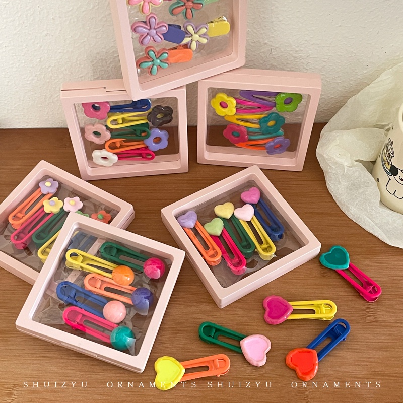 กิ๊บติดผม ลายดอกไม้ สีแคนดี้ สําหรับผู้หญิง 5 ชิ้น (พร้อมกล่อง)