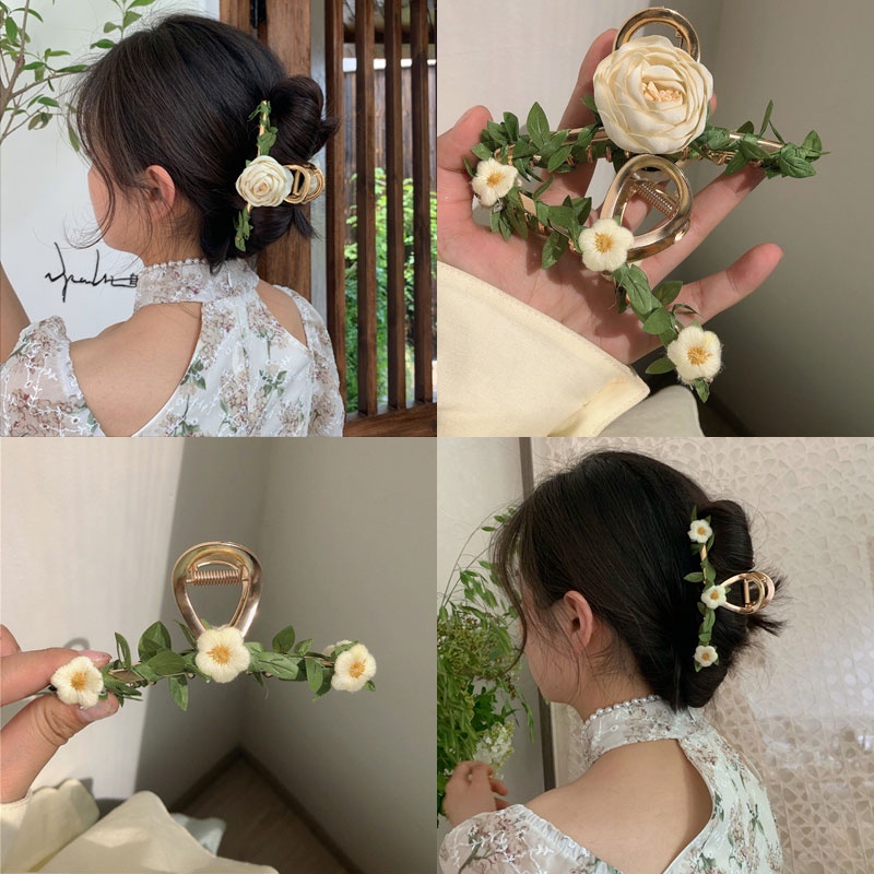 กิ๊บติดผม ลายดอกไม้ เถาวัลย์สีเขียว สไตล์ฝรั่งเศส แฟชั่นใหม่ สําหรับผู้หญิง 2022