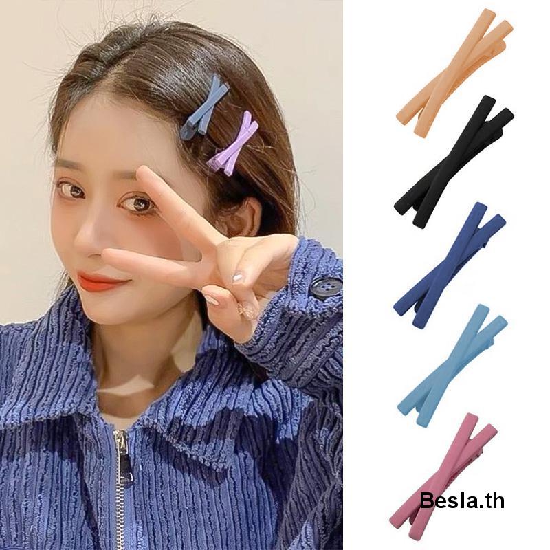กิ๊บติดผม เรียบง่าย สีลูกกวาด หวานแหวว ด้านข้าง คลิปหน้าม้า ฝ้า ไขว้ กิ๊บติดผม