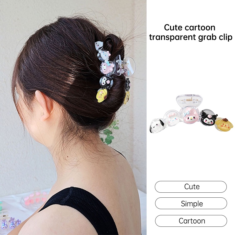 คลิปผมนักเรียนการ์ตูนน่ารัก Sanrio คลิปหนีบผมขนาดใหญ่สำหรับสุภาพสตรีหยิกคลิปฉลาม