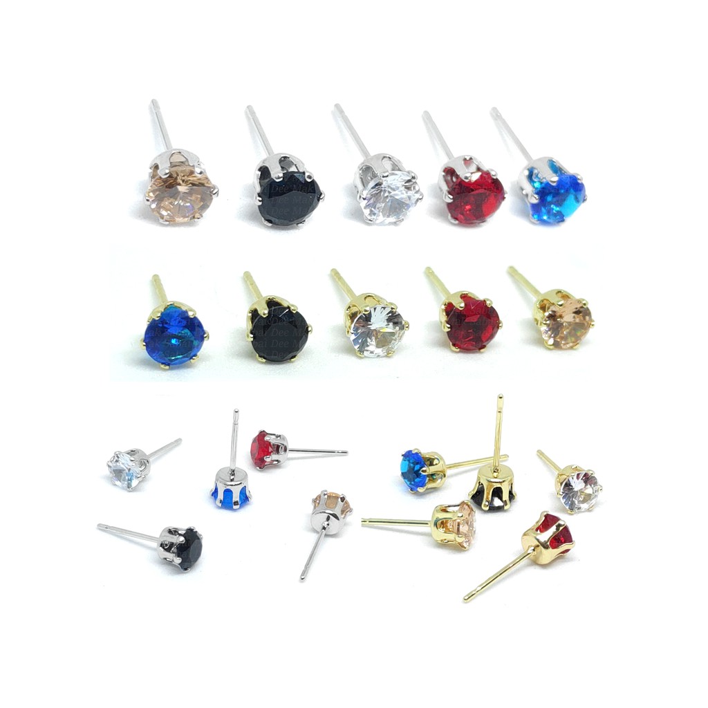 จิวสแตนเลส สำหรับเจาะตรงบริเวณกระดูกอ่อนของหู - 1 ข้าง | CZ.CLB | CZ Stud 5 Colours(Clear Back) Stainless Steel Earring