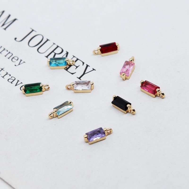 จี้ทองแดง 18K ฝังเพทาย ทรงสี่เหลี่ยม ขนาดเล็ก สําหรับทําเครื่องประดับ สร้อยข้อมือ DIY