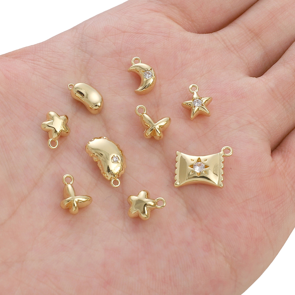 จี้รูปดาว ดวงจันทร์ ผีเสื้อ ชุบทอง 14k เครื่องประดับแฟชั่น DIY