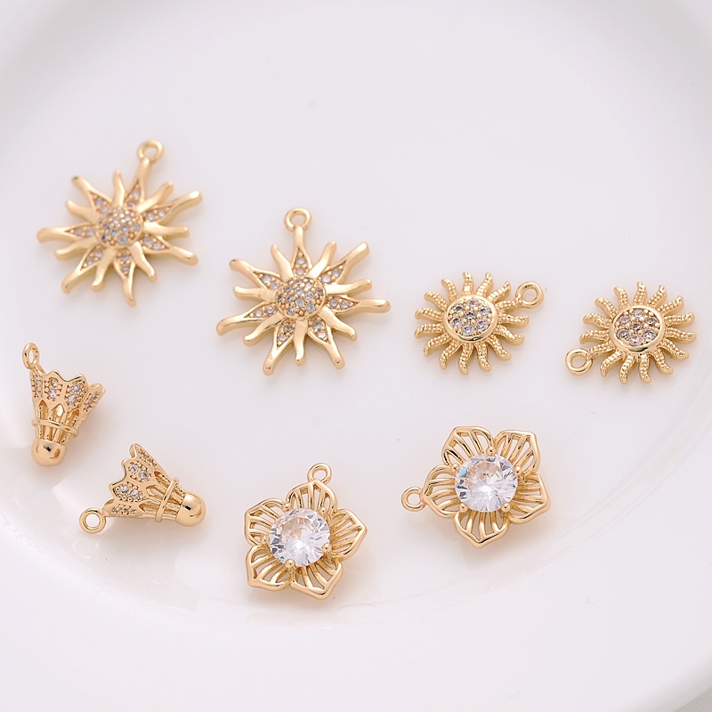 จี้สร้อยคอ สร้อยข้อมือ ชุบทองแดง 14K ประดับเพทาย รูปพระอาทิตย์ พระเจ้า แฮนด์เมด diy