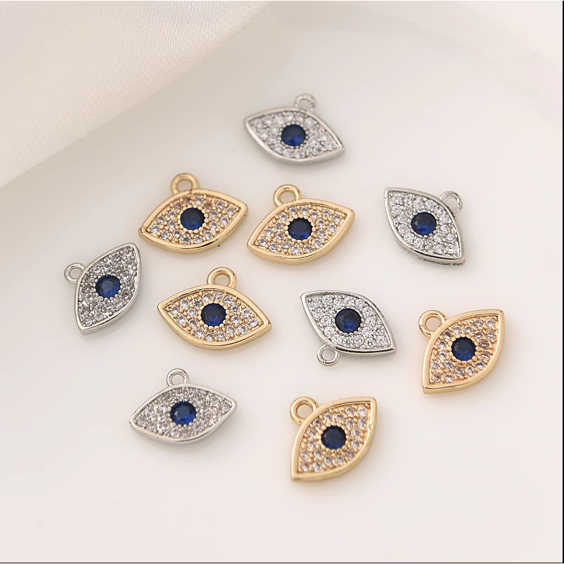 จี้สร้อยคอ สร้อยข้อมือ ทอง 14k รูปดวงตาปีศาจ ฝังไพลิน ขนาดเล็ก แฮนด์เมด diy