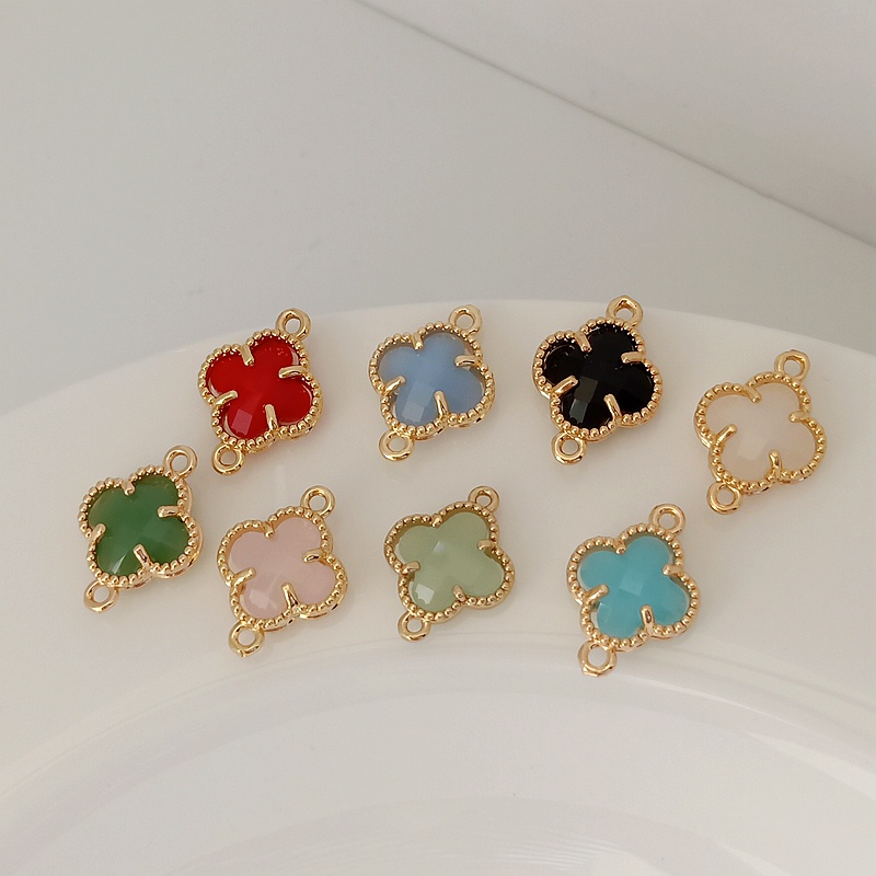 จี้หญ้าสี่แฉก ชุบทอง 14K ประดับเพทาย 12 มม. DIY