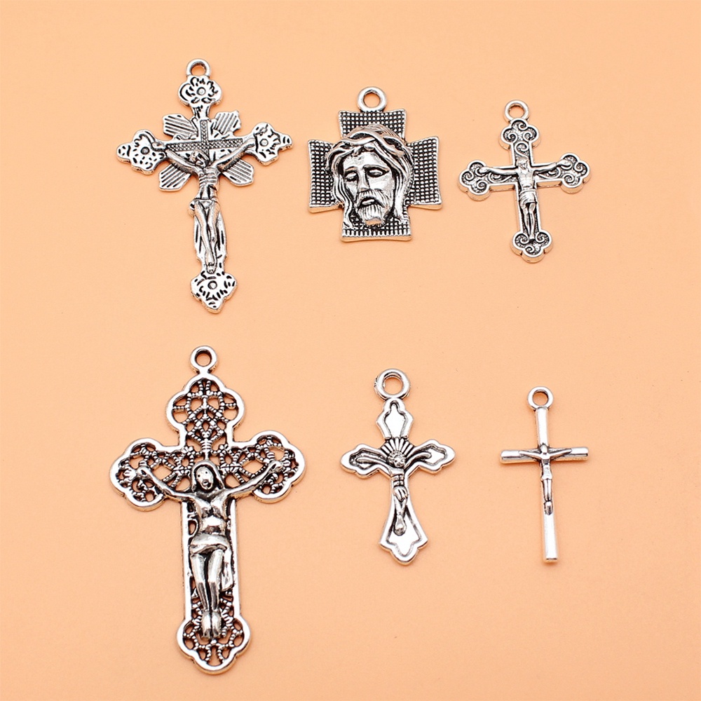 จี้ไม้กางเขนพระเยซู สําหรับทําเครื่องประดับ งานฝีมือ Diy L10184 6 ชิ้น ต่อชุด
