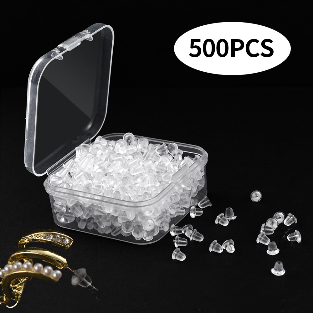 จุกซิลิโคนใส พร้อมกล่องเก็บ สําหรับปิดต่างหู DIY 500 ชิ้น