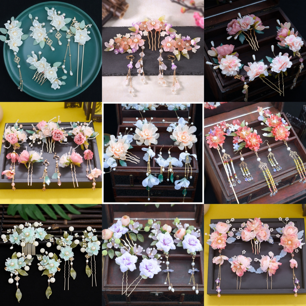 ชุดเครื่องประดับ กิ๊บติดผม ลายดอกไม้ ใบไม้ เหมาะกับตกแต่งผม สําหรับเด็กผู้หญิง