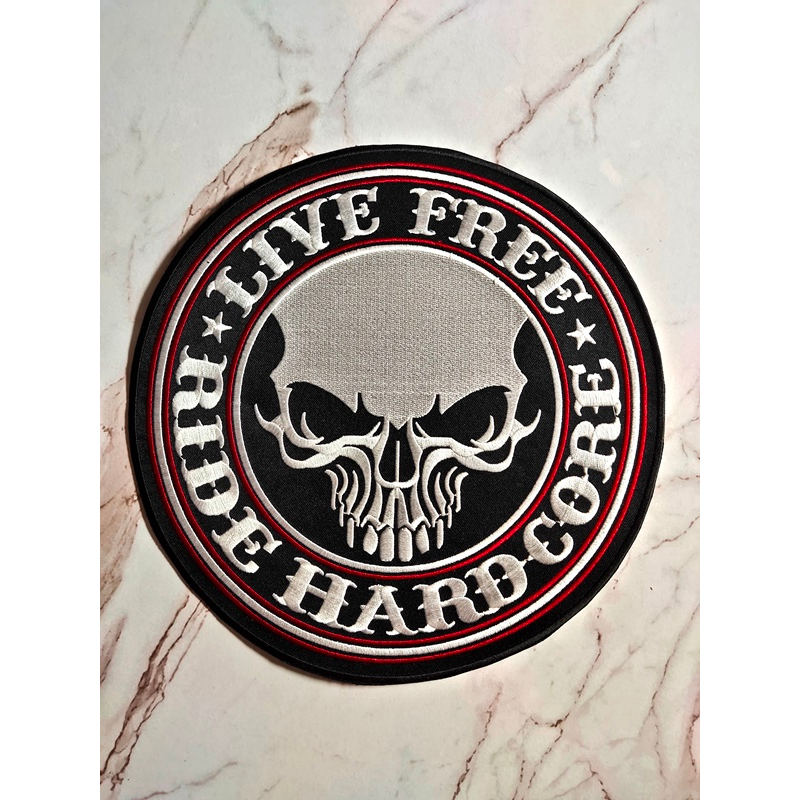 ตัวรีดติดเสื้อขนาดใหญ่ กะโหลก Skull Live Free ตกแต่งเสื้อผ้า แจ๊คเก็ตยีนส์ Hipster Embroidered Iron On Sew on
