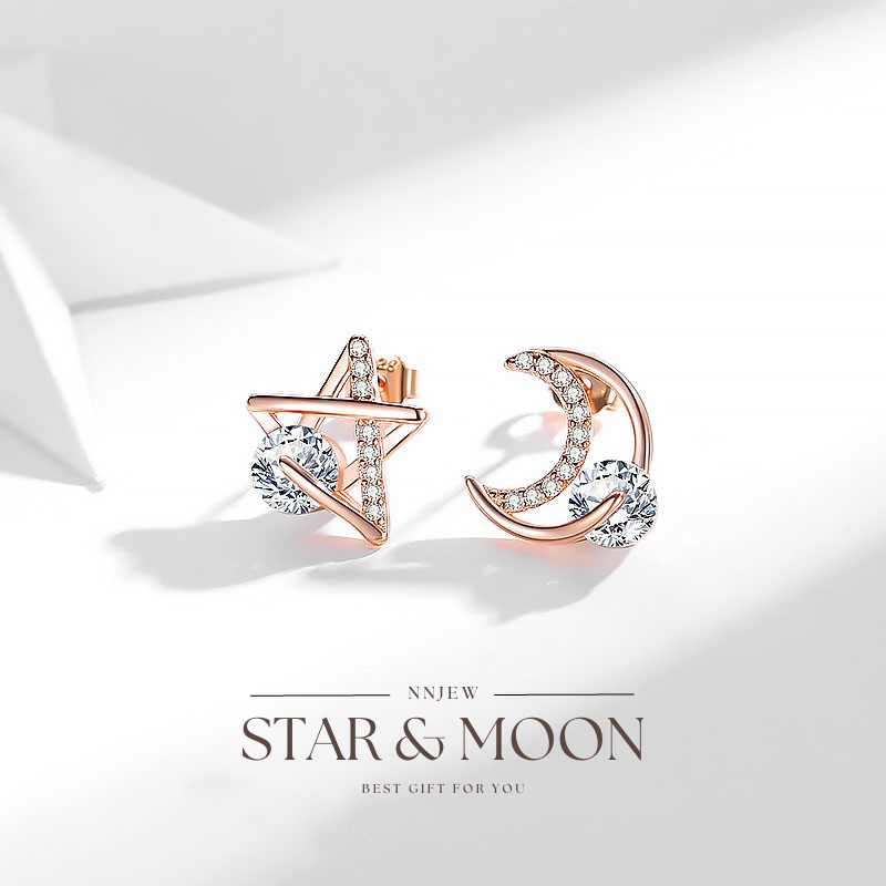 ต่างหู s925 earrings รุ่น ดวงจันทร์กับดวงดาว สี Rose Gold ผู้หญิง ต่างหูแฟชั่น ของขวัญ เครื่องประดับ minimal