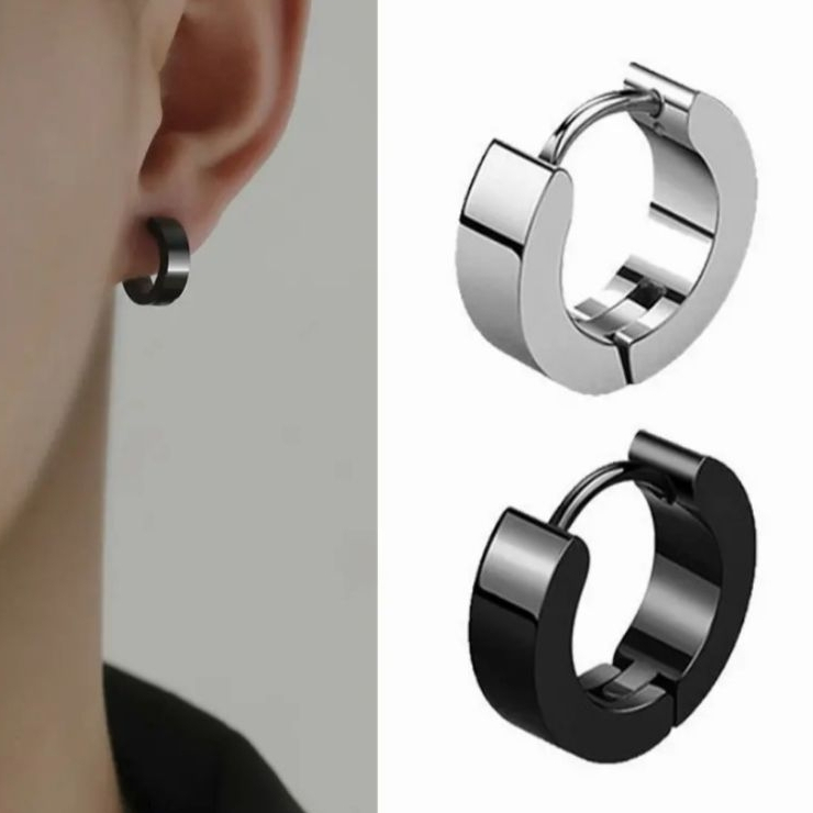 ต่างหู ตุ้มหู จิว ต่างหูผู้ชาย Punk Men Stainless Steel Hoop Piercing Round Earrings for Women Men 1 คู่