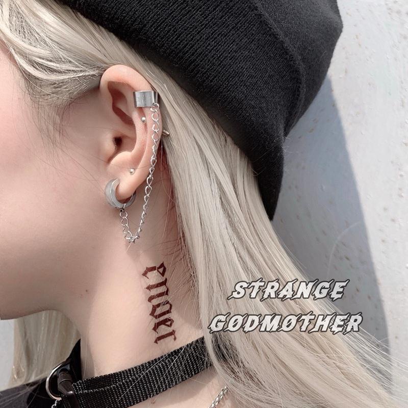 ต่างหู แบบคลิปหนีบ ไม่ต้องเจาะหู สไตล์เท่ สีเข้ม สําหรับผู้ชาย และผู้หญิง