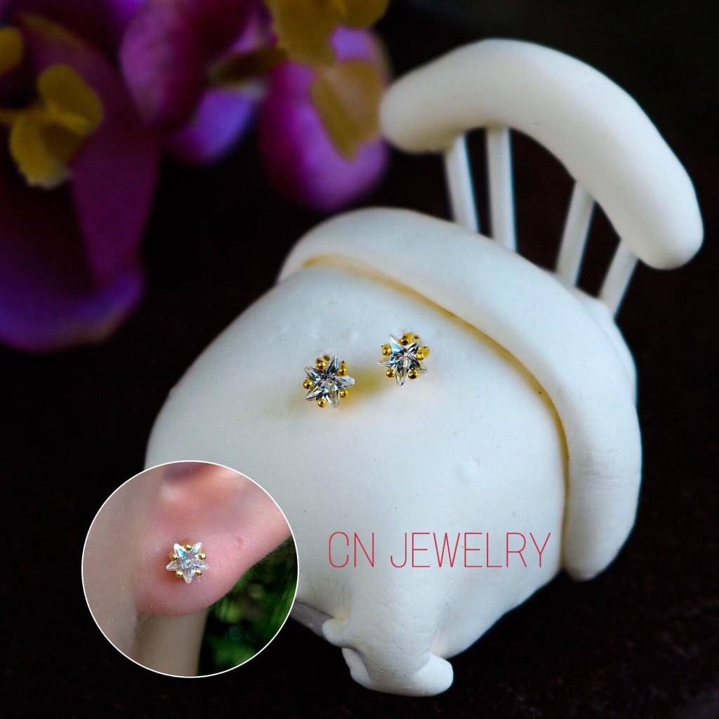 ต่างหูดาวเพชร 4mm ต่างหูมินิมอล  รุ่นA3  1คู่ CN Jewelry ตุ้มหู ต่างหูแฟชั่น ต่างหูเกาหลี ต่างหูทอง