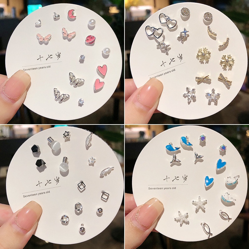 ต่างหูสตั๊ด เงิน S925 ขนาดเล็ก สำหรับผู้หญิง 7 ชิ้น/ชุด