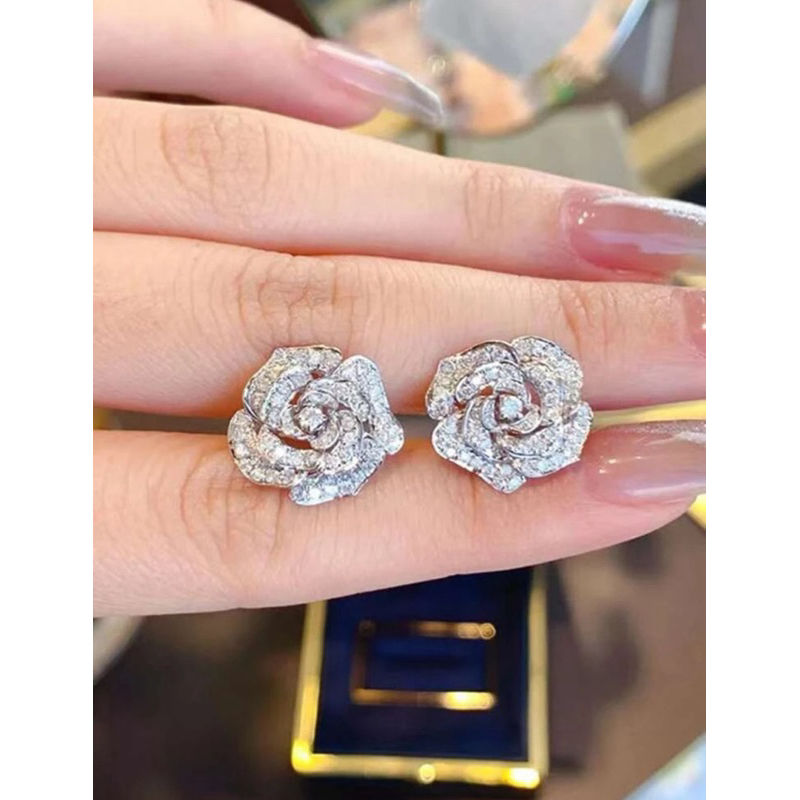ต่างหูสตั๊ดดอกไม้ Rhinestone เสน่ห์ 1 คู่สำหรับผู้หญิงสำหรับการตกแต่งทุกวัน