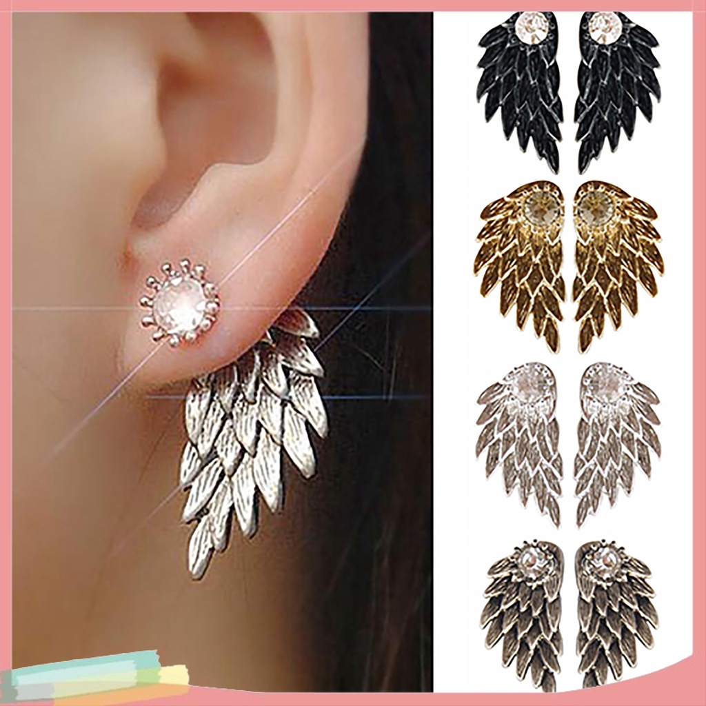 ต่างหูสตั๊ดประดับ Rhinestone ต่างหูรูปทรงปีก เครื่องประดับแฟชั่น