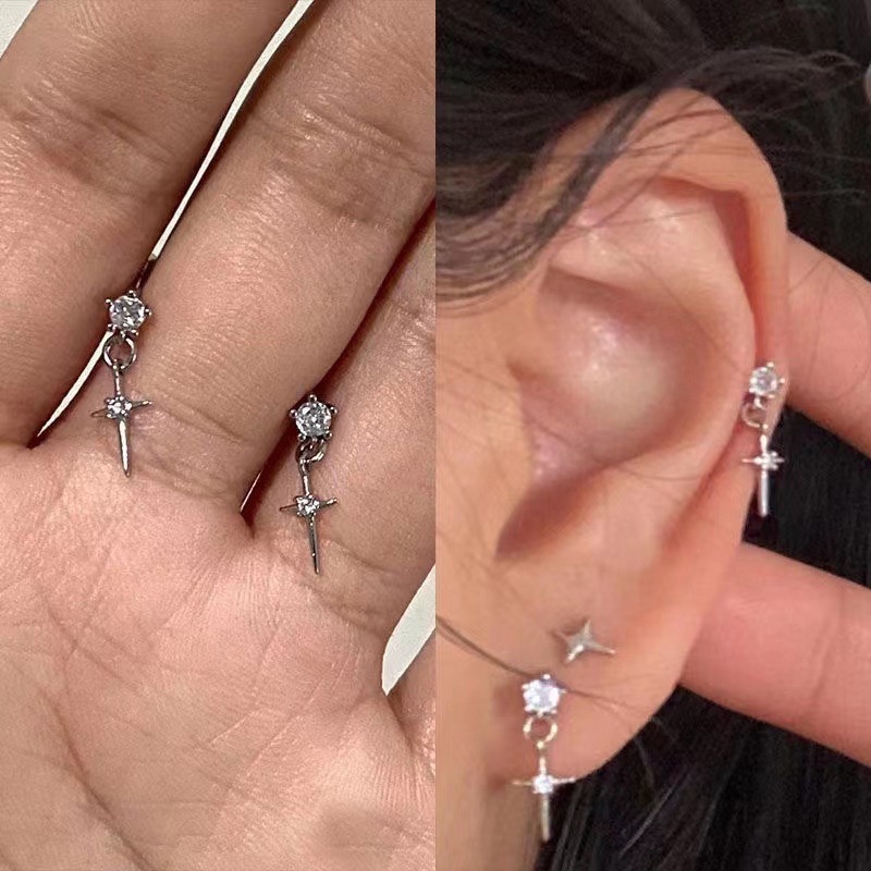 ต่างหูสไตล์ Cool Style Stud สำหรับผู้หญิง Ultra Flash Cross Drop ต่างหูแฟชั่นสกรู Clasp ต่างหู-Ranliyy