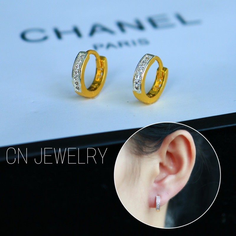 ต่างหูห่วงเพชร 12mm   รุ่นHH09 1คู่ CN Jewelry earings ตุ้มหู ต่างหูแฟชั่น ต่างหูเกาหลี
