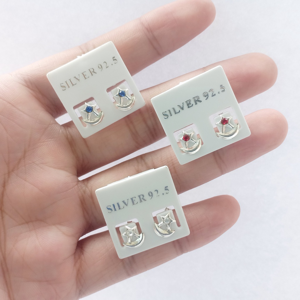 ต่างหูเงินแท้ star&moon earrings 92.5% เงินแท้ (ดาวพระจันทร์เสี้ยวพลอย)