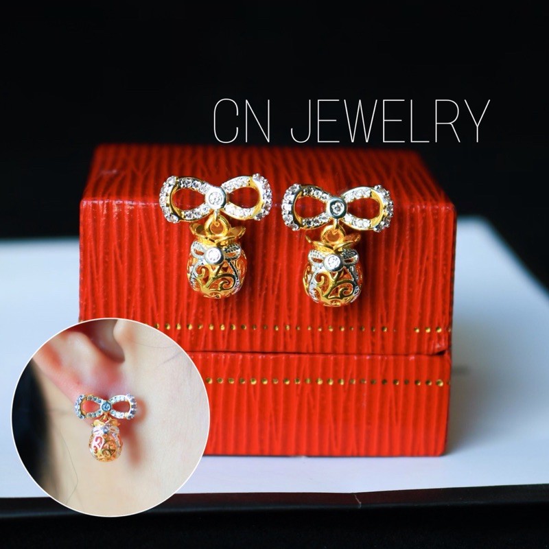 ต่างหูโบว์ถุงทองเพชร  รุ่นAA51  1คู่ CN Jewelry earing ตุ้มหู ต่างหูแฟชั่น ต่างหูเกาหลี ต่างหูน่ารัก