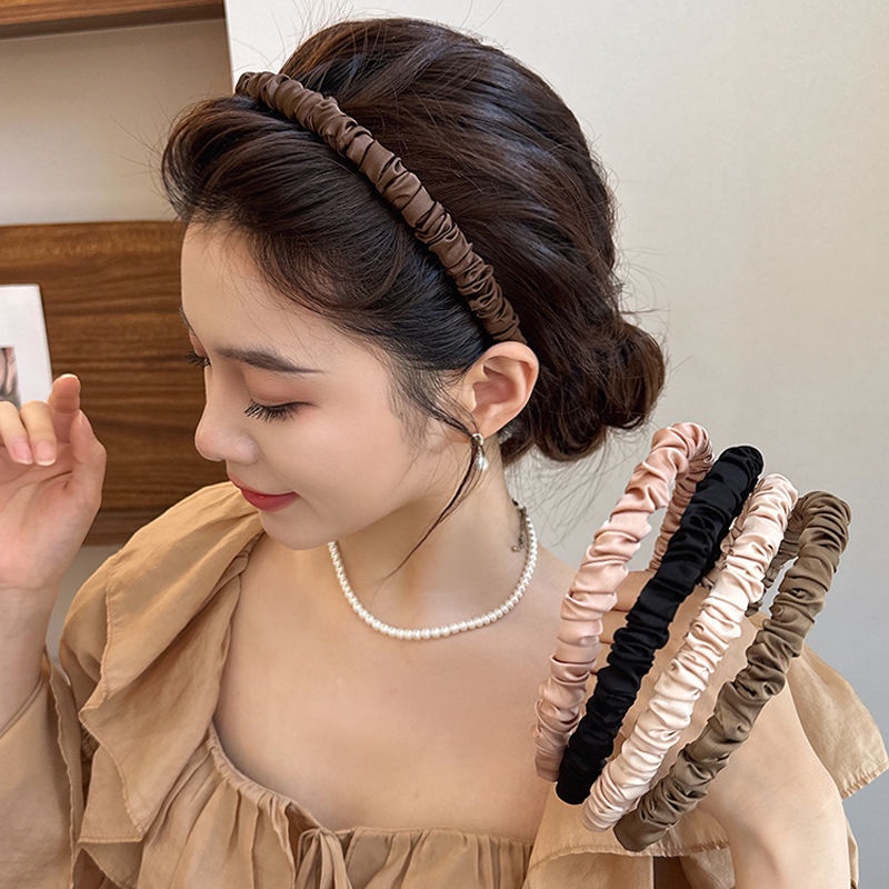ที่คาดผม ผ้าซาติน สีกาแฟ สไตล์ฝรั่งเศส หวานแหวว หรูหรา เครื่องประดับผม แฟชั่น Maillard