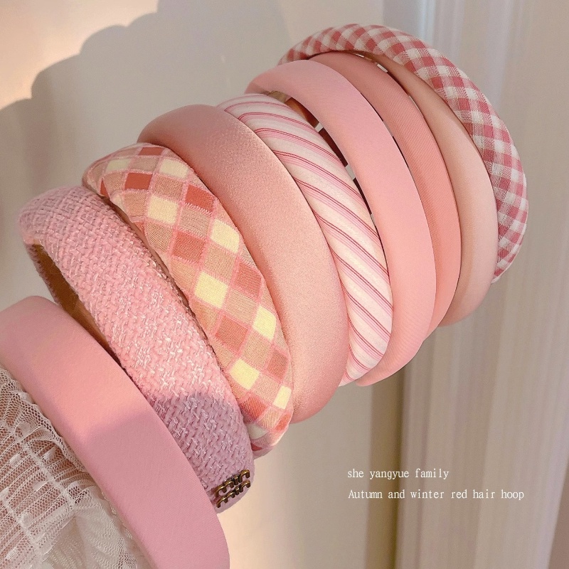 ที่คาดผม สีชมพู แบบเรียบง่าย แฟชั่นสไตล์เกาหลี สําหรับผู้หญิง จํานวน 3 ชิ้น
