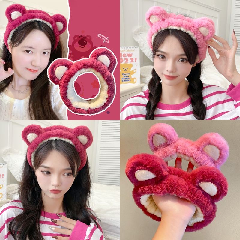 ที่คาดผม แบบนิ่ม ลายหมีสตรอเบอร์รี่น่ารัก เหมาะกับล้างหน้า สําหรับผู้หญิง 2022