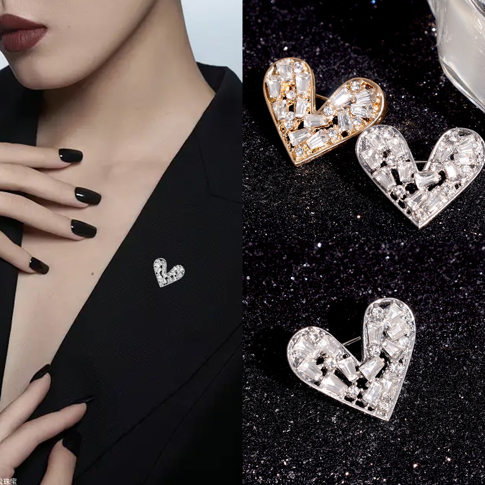 ผู้หญิง Rhinestone โลหะหัวใจเข็มกลัด