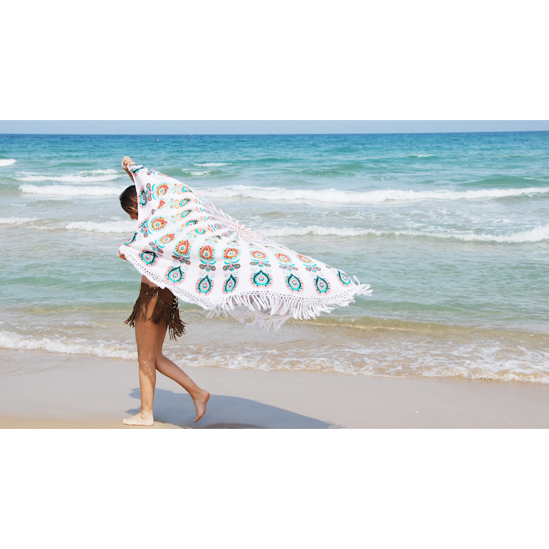ผ้าคลุม (Beach Cover) ผ้าคลุมชายหาด ทะเล กันแดด มีพู่ระบาย ผ้าเรยอนพริ้วสวยๆ ส่งเร็วจากเชียงใหม่