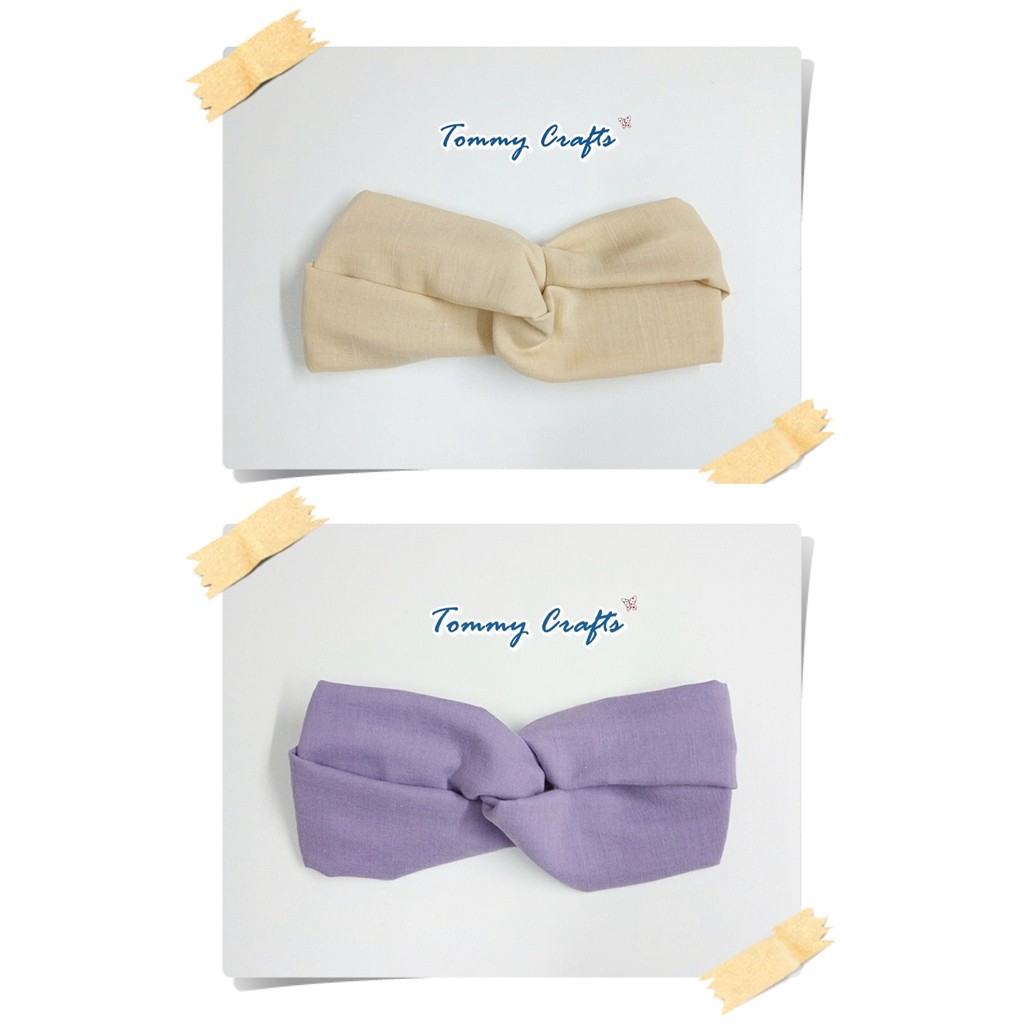 ผ้าคาดผมแบบไขว้ผ้าฝ้ายสาลูสองชั้น สีพื้น ม่วง / เหลืองไข่ไก่ Turban twist Headbands