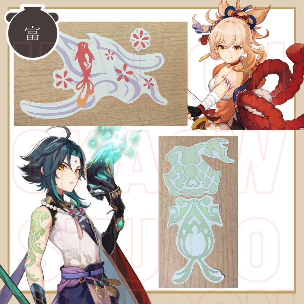 พร้อมส่ง   tattoo แทททู genshin impact เกนชิน อิมแพค xiao , yoimiya , Shinobu , Barbatos