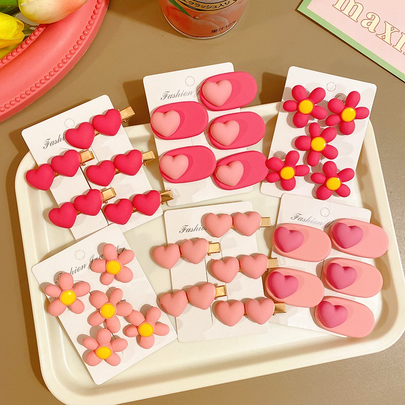 พร้อมส่ง กิ๊บติดผมหน้าม้า รูปปากเป็ด น่ารัก สีชมพู อุปกรณ์เสริม 5 ชิ้น