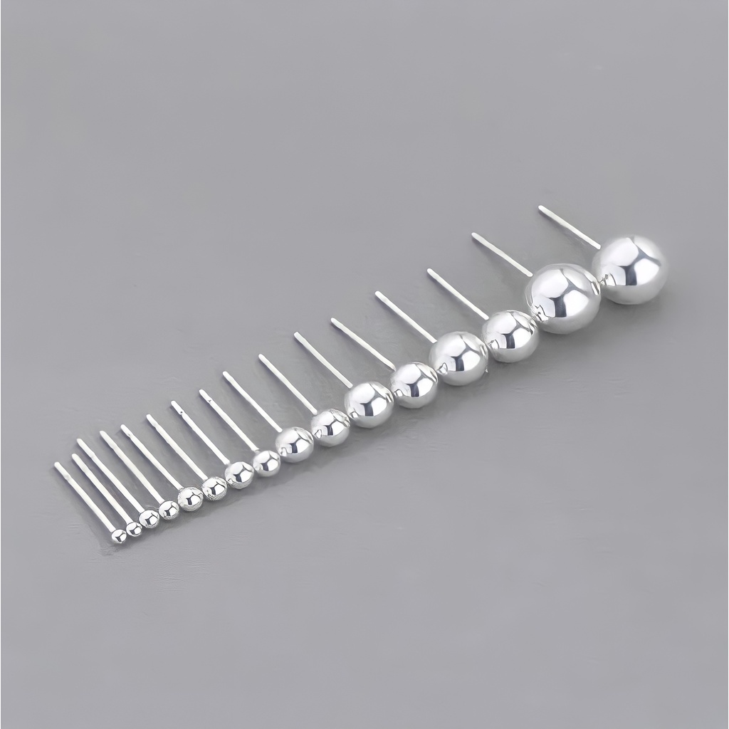 [พร้อมส่ง] ต่างหูเงินแท้925 เม็ดบอล สไตล์มินิมอล Plated Silver ball stud earring (Size 2-10 MM) SILVER THAI