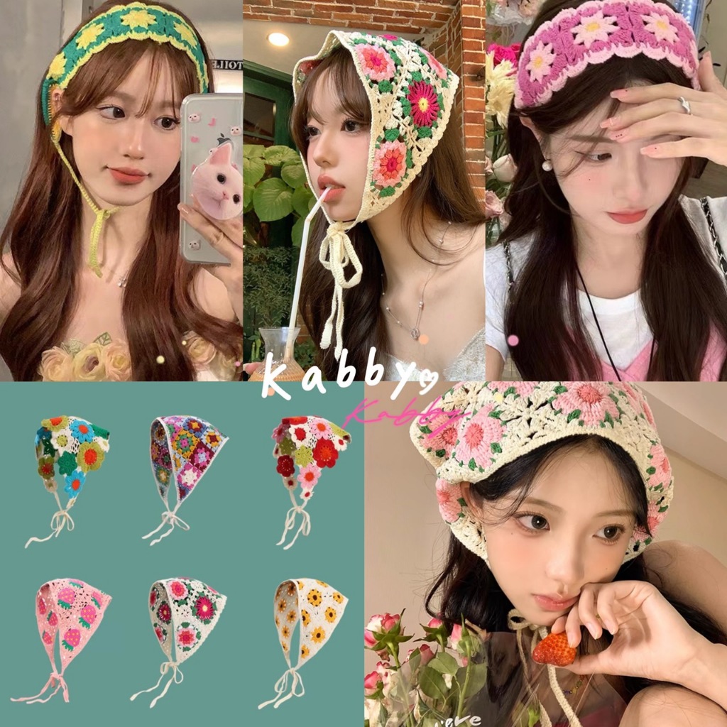 พร้อมส่ง ผ้าโพกหัว ผ้าคาดหัว งานถักโครเชต์ ใส่ไปทะเลน่ารักมาก