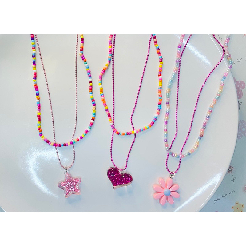 พร้อมส่ง สร้อยคอลูกปัดเซ็ต 2 เส้น สไตล์ Y2K สเใสๆใส่แยกได้ คุ้มสุด