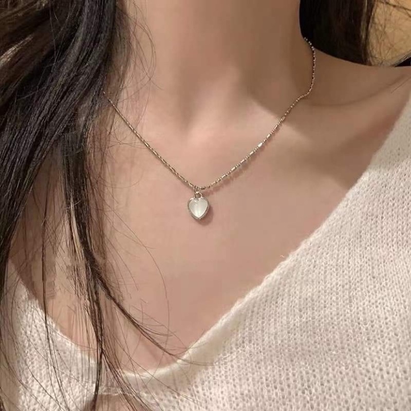 พร้อมส่ง สร้อยคอแฟชั่นหัวใจลายหินอ่อน ใส่กับชุดอะไรก็สวย