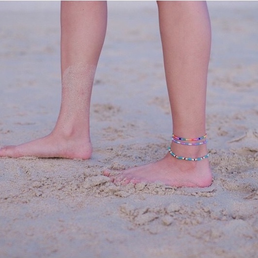 [พร้อมส่ง] สั่งความยาวได้ สร้อยข้อเท้า สร้อยข้อเท้าลูกปัด กำไลข้อเท้า anklet ไอเทมไปทะเล