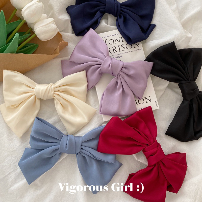 พร้อมส่งจากไทย  กิ๊บโบว์ติดผมผ้าลื่นสไตล์เกาหลี โบว์ติดผมแฟชั่น