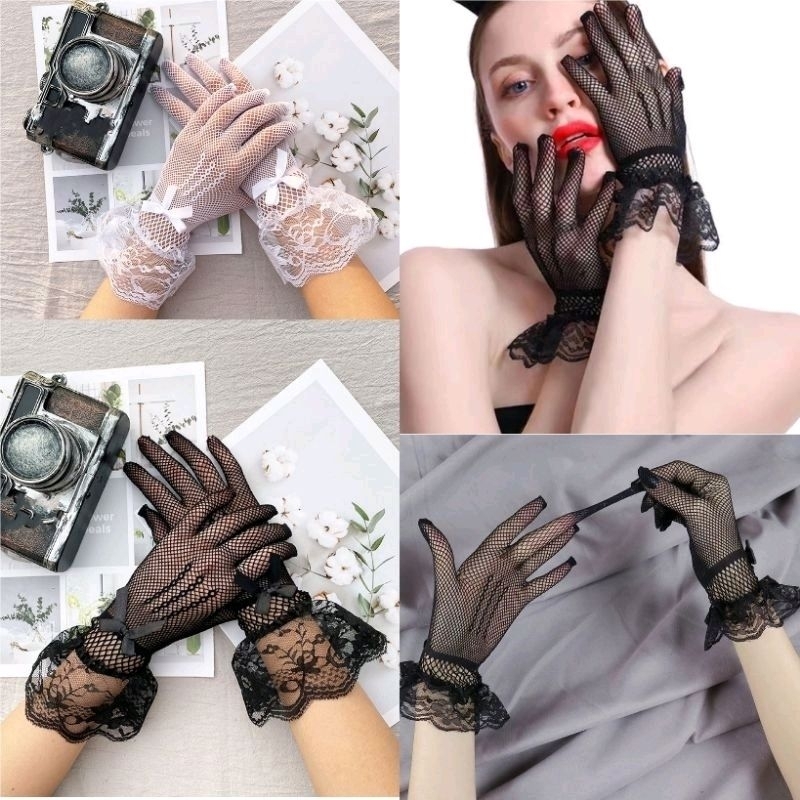 พร้อมส่งจากไทย‼️ ถุงมือเจ้าสาว ลูกไม้ ตาข่าย